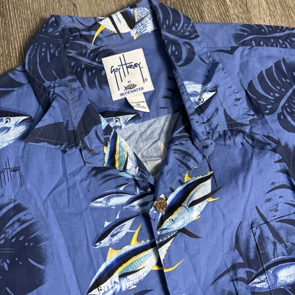 Guy Harvey Shirt Men's XL Blue Fishing Marlin AFTCO Button Cotton Bluewater - Picture 3 of 9
